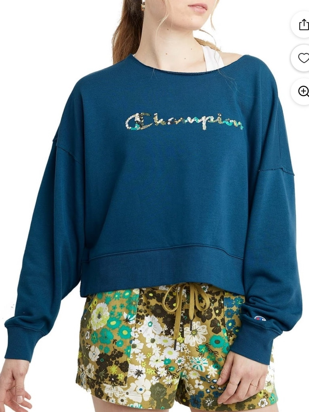 Champion Campus French Terry Teal Crop Sweatshirt Size Medium